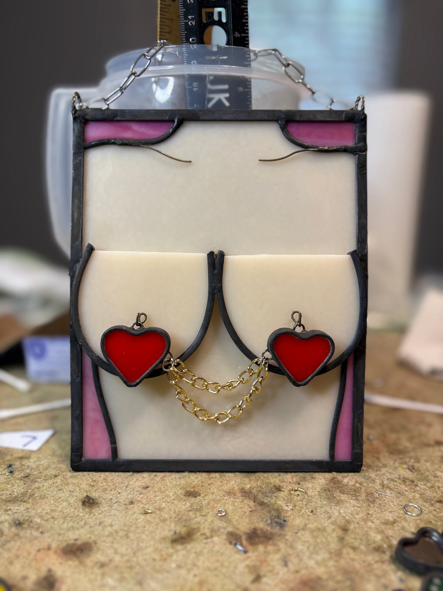 CUSTOM WITH 8 SETS of TASSELS- Stained glass boobs with 8 sets of interchangeable tassels