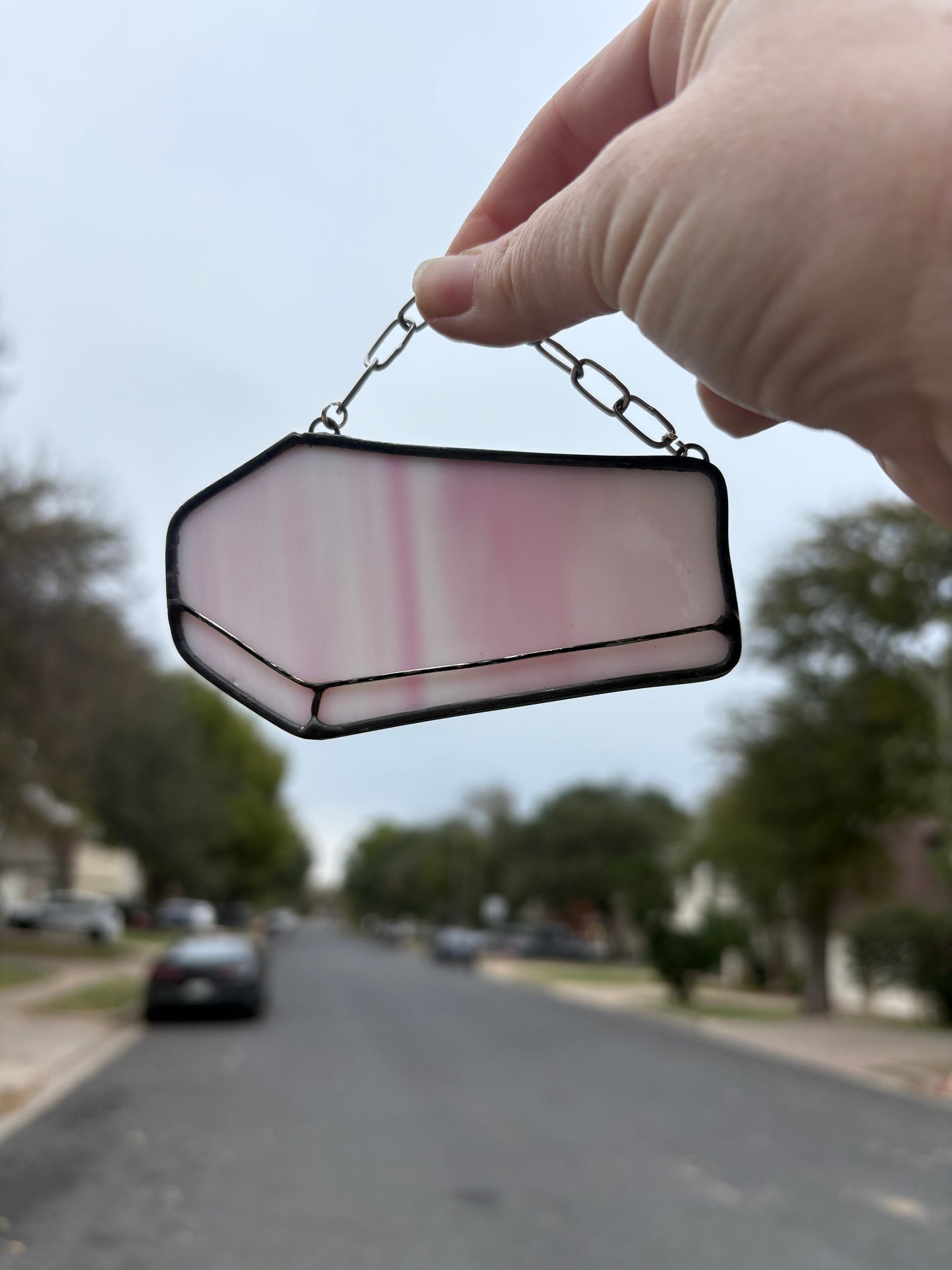 Pink and white wispy coffin